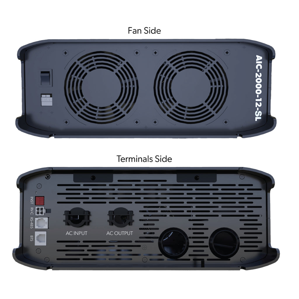 Go Power! AIC-2000-12-SL inverter charger, front and top views