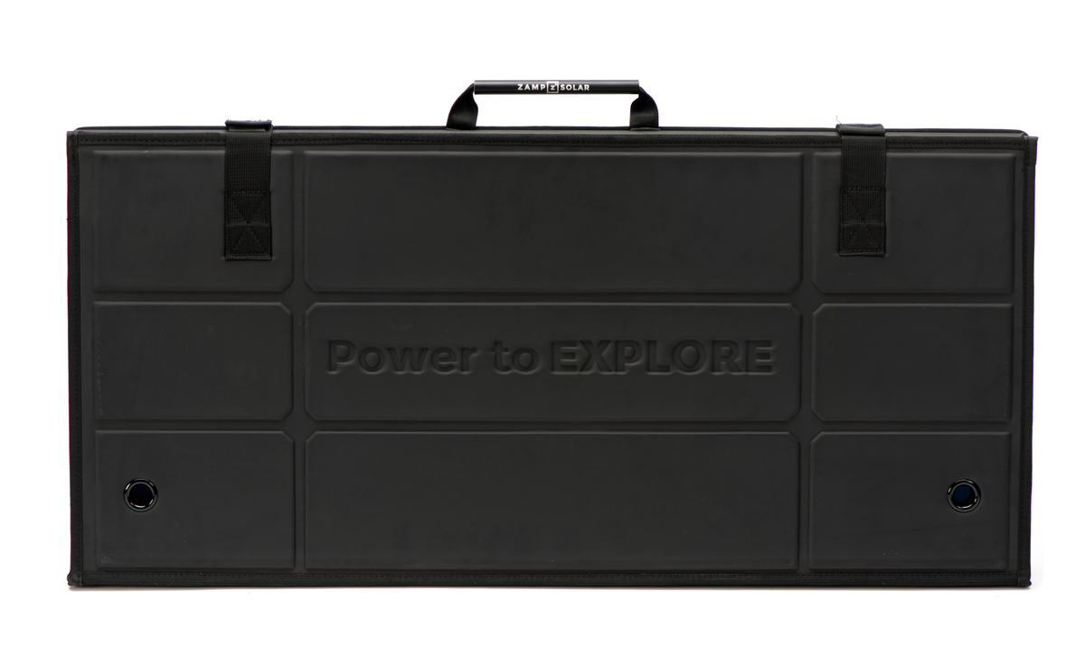 Zamp Solar OBSIDIAN 45W panel in its tactical carry case stand