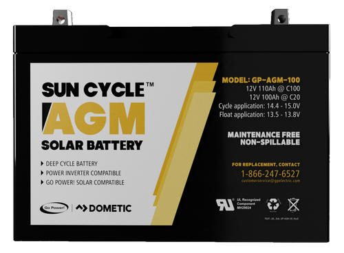Go Power! 100Ah 12V AGM deep cycle battery, front view