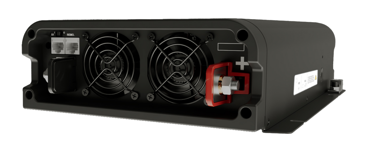 Go Power! ASW-1200-12-TS inverter with transfer switch, right-angle side view