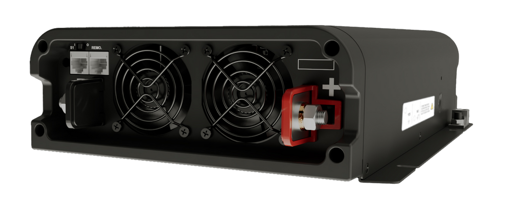 Go Power! ASW-3000-12-TS inverter with transfer switch, right-angle side view