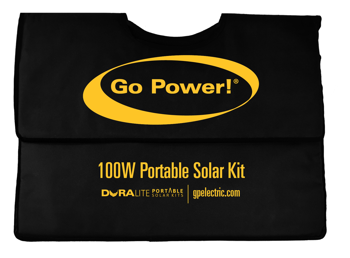 Go Power! DuraLite panel folded in canvas bag with USB ports in the handle